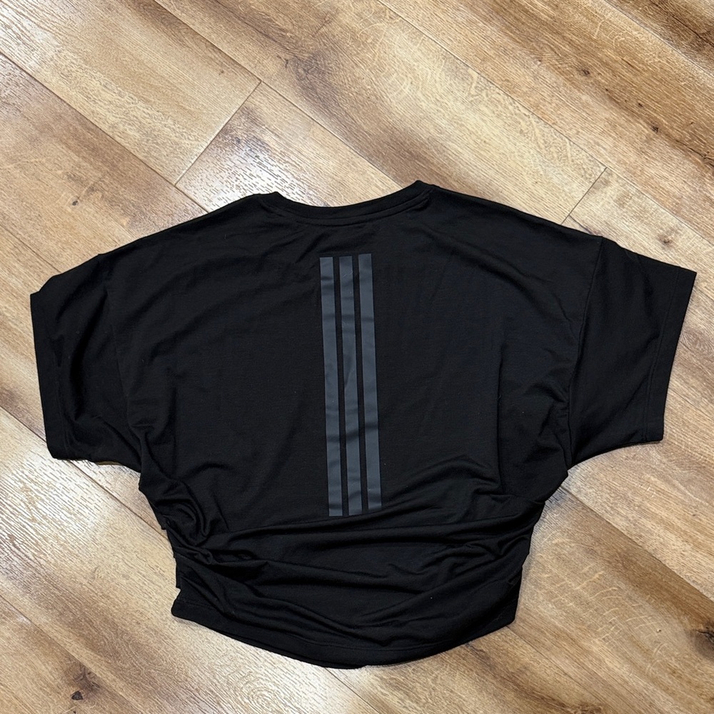 adidas Black Cropped Athletic Tee with Logo - Picture 2 of 3